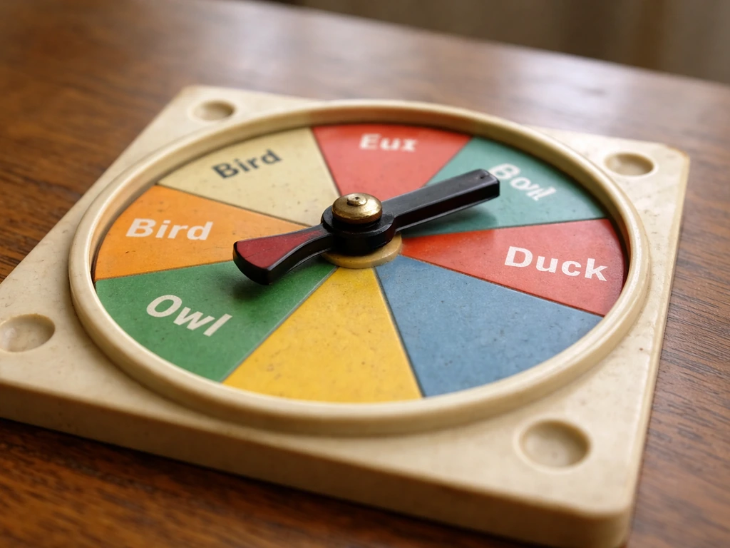 Close-up of a vintage “Hi Ho, Cherry-O” style game spinner board with a bird-labeled sector visible