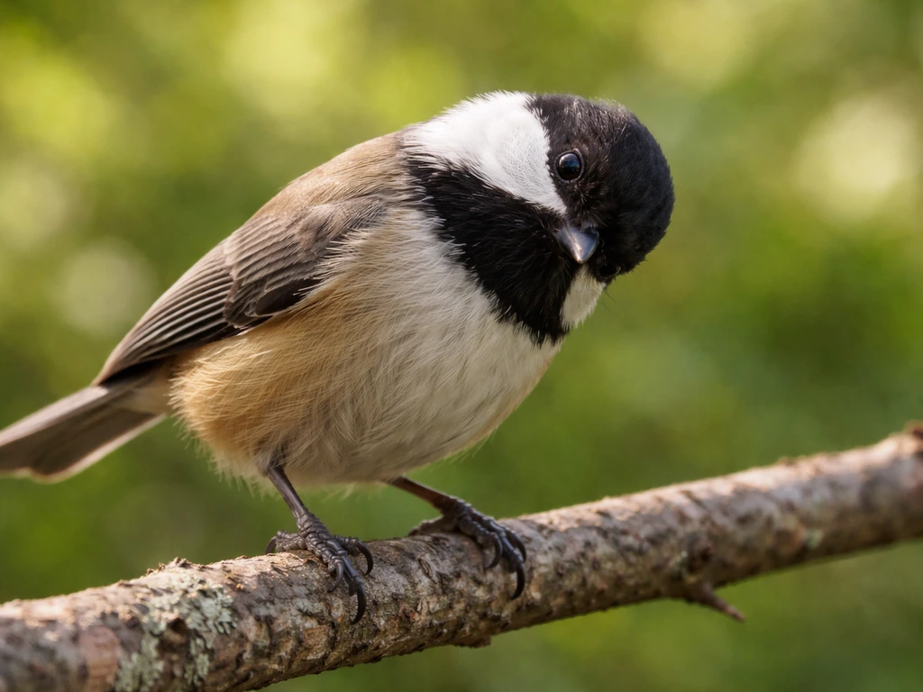 Close-up of a small bird tilting its head outdoors, showing side-of-head eye placement.