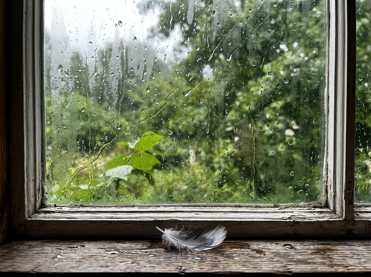 Window with faint bird-collision evidence outside