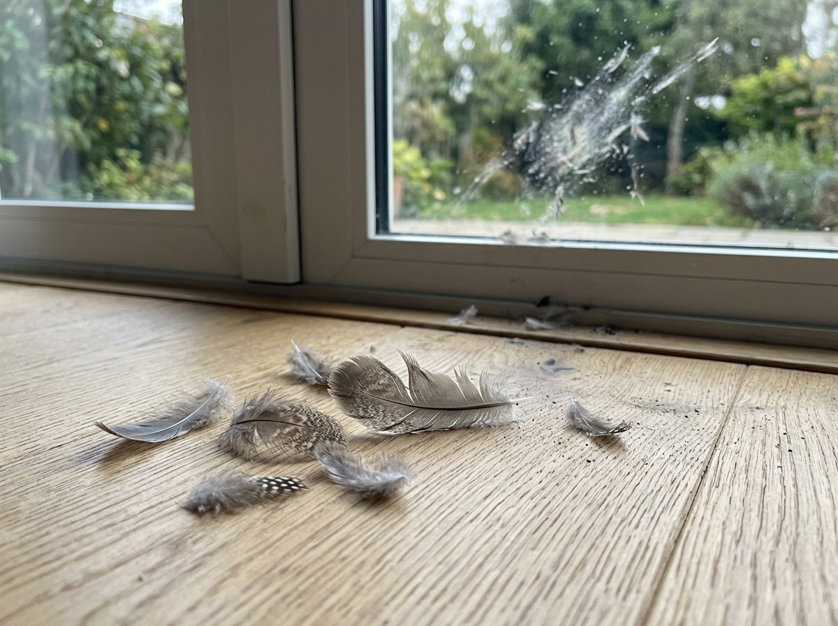 Bird beside a window as if it struck it (non-gory)