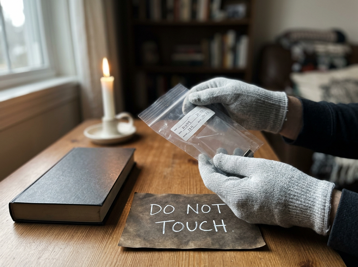 Sealed bag after a dead bird encounter, showing reflective, non-ominous response.