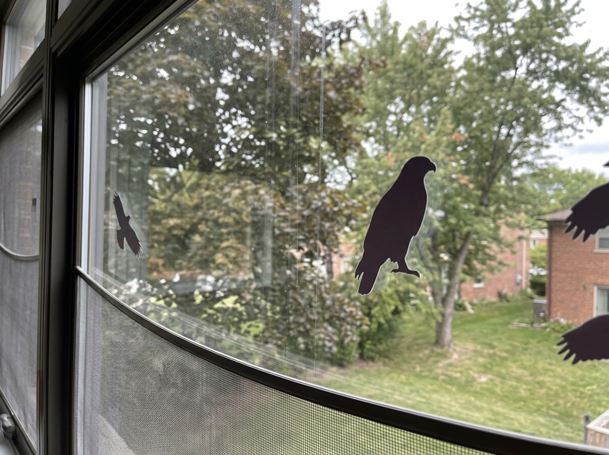 Bird hitting a window with reflection effect showing glass as a barrier