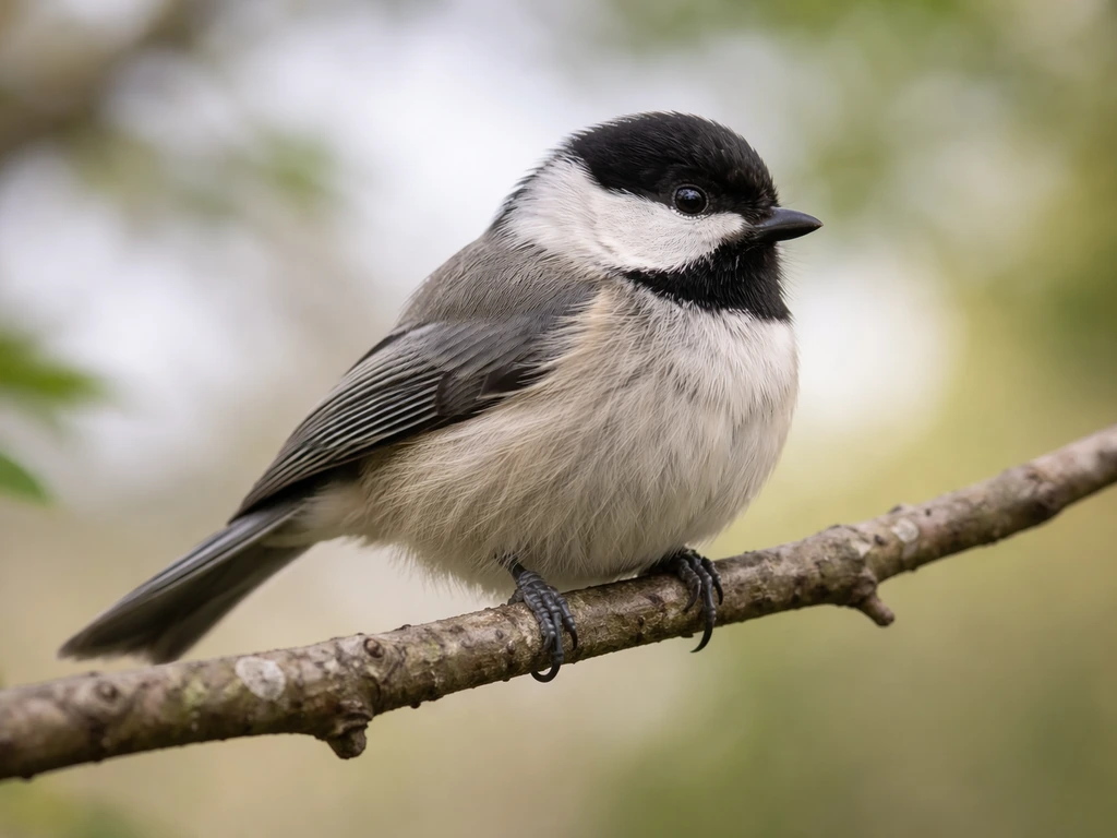 Close-up of a small bird perched calmly with wings relaxed, conveying calm emotion in a minimal setting.