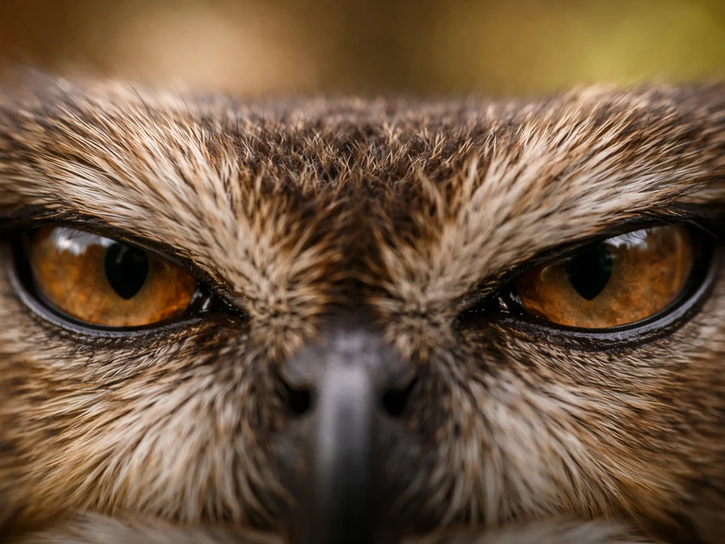 Close-up of an animal’s eyes showing rapid blink and intense stare, sharp catchlights and shallow depth of field.