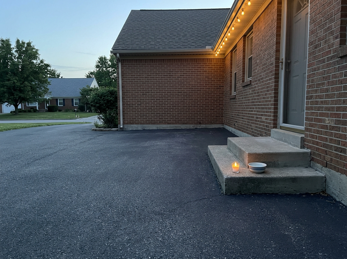 Quiet front entry with candle or water bowl for reflection after finding a bird