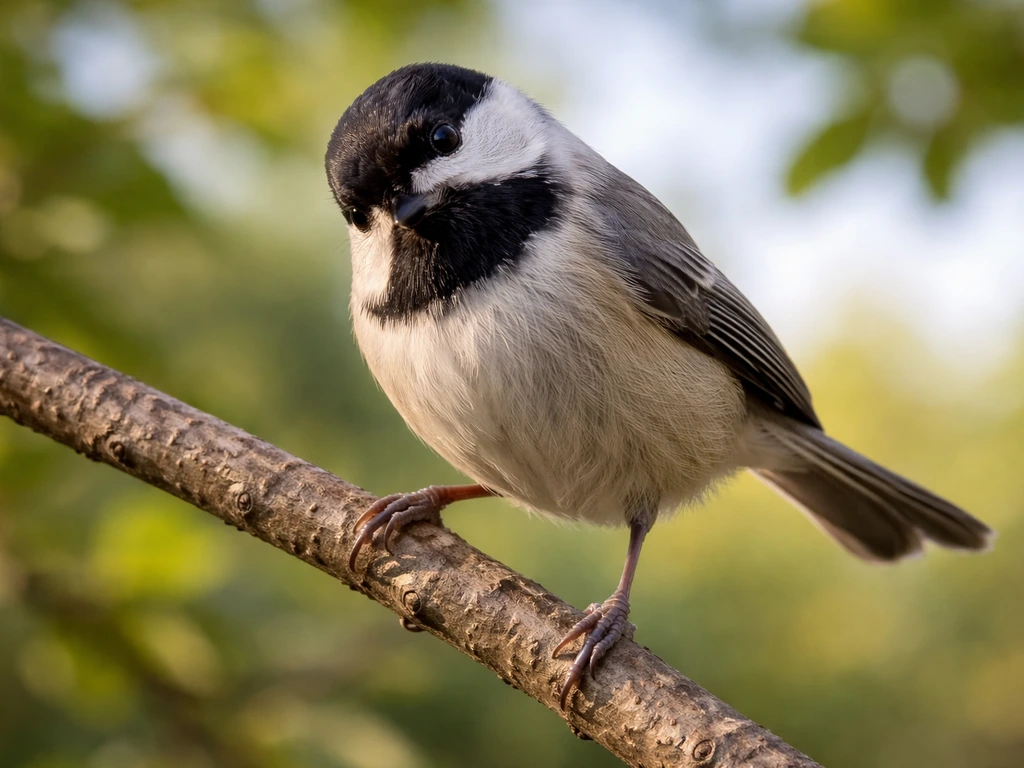 Small songbird perched on a branch, clearly showing beak and feather patterns with attentive head-tilt behavior.