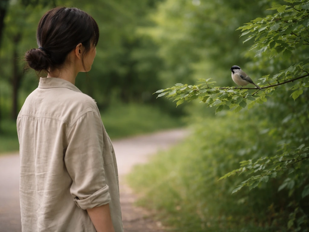 Person calmly observing a wild bird from a safe distance while it stays perched