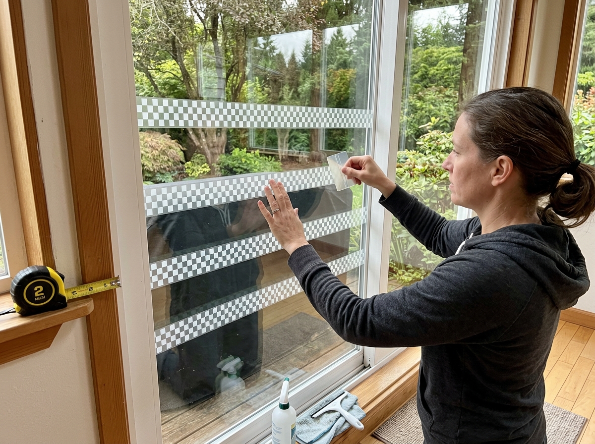Applying bird-safe window collision prevention film to glass