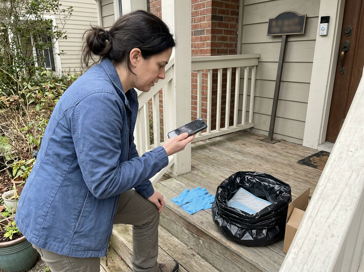 Calling wildlife control: pet carrier with gloves and bird bag