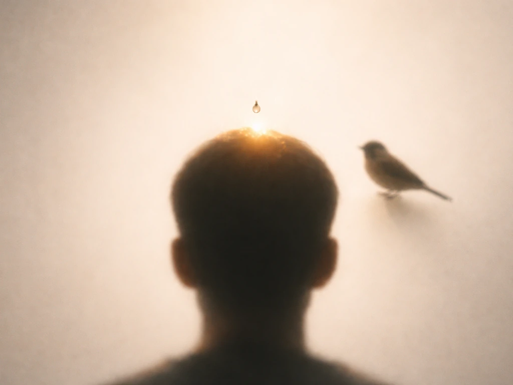 Minimal head silhouette with a nearby bird and a warm golden glow suggesting good luck omens.
