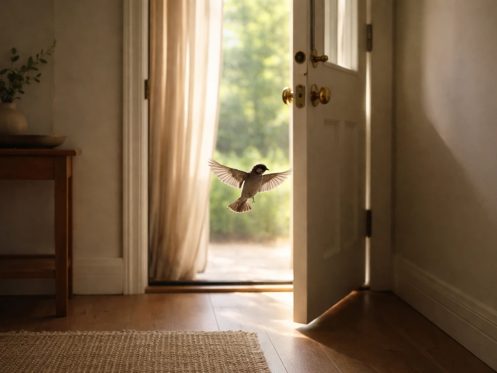 bird flying into house meaning