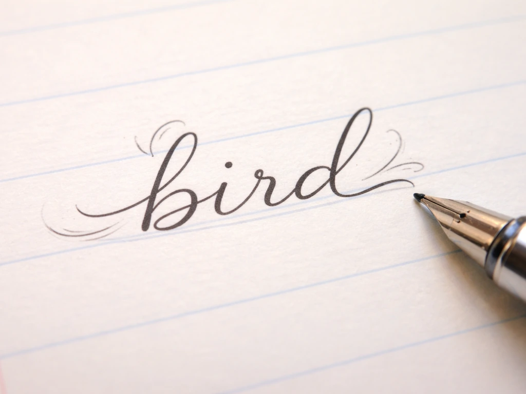 Close-up of cursive “bird” handwriting on lined paper with subtle stroke emphasis
