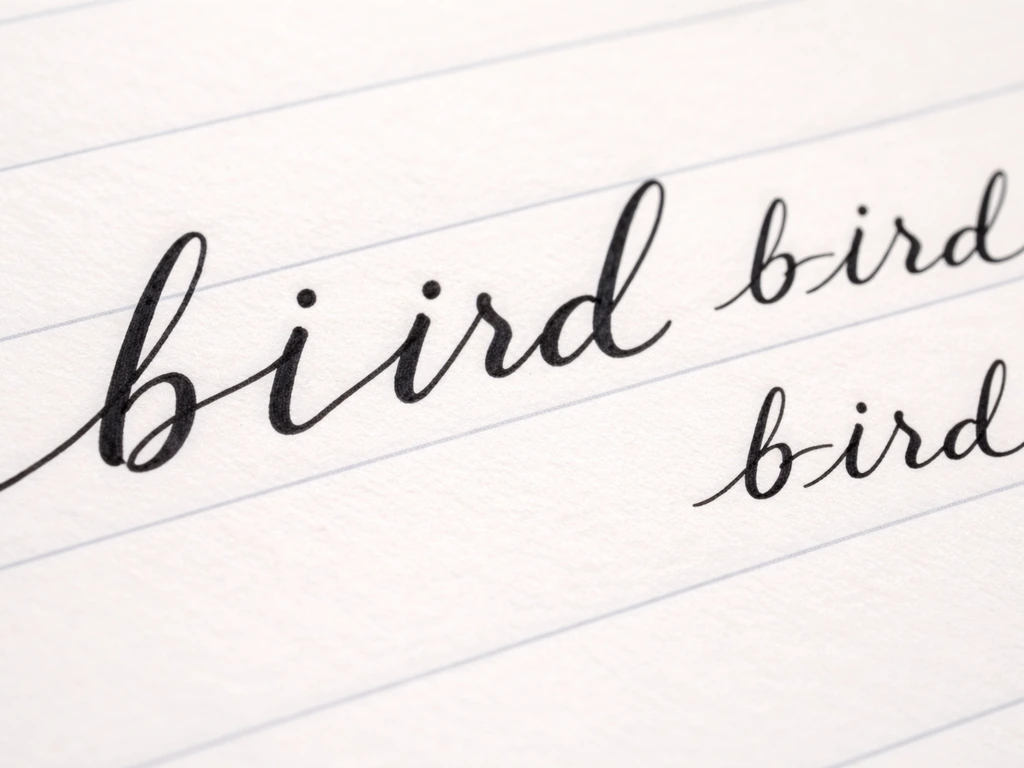 Close-up of cursive pen strokes showing smooth b→i→r→d joins with small connected vs broken examples.