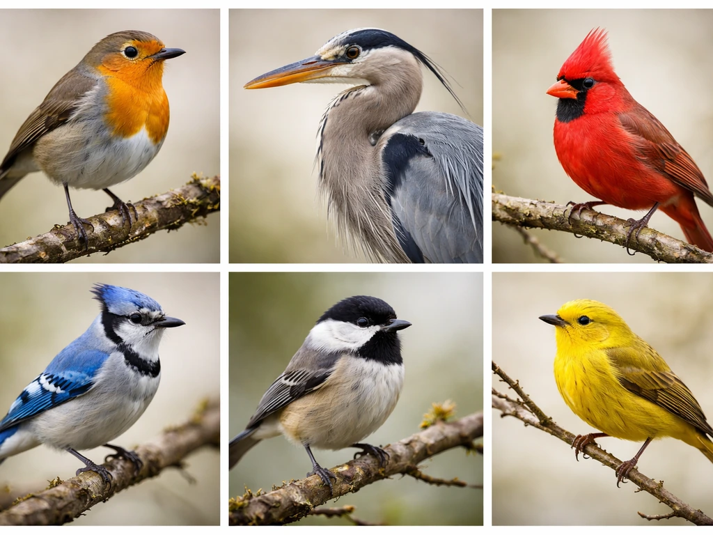 Collage of several distinctive bird species, emphasizing identifying birds by visual features