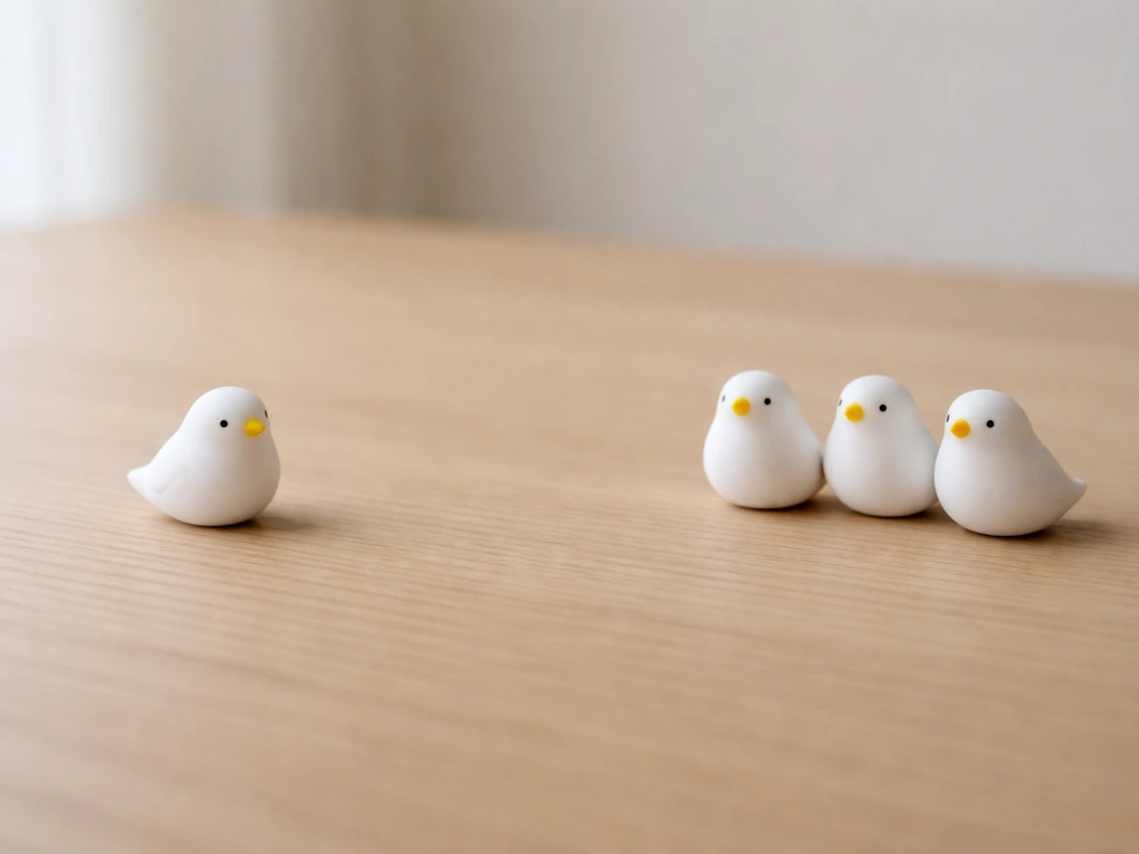 A single toy bird next to three birds, showing the simple add-s plural idea