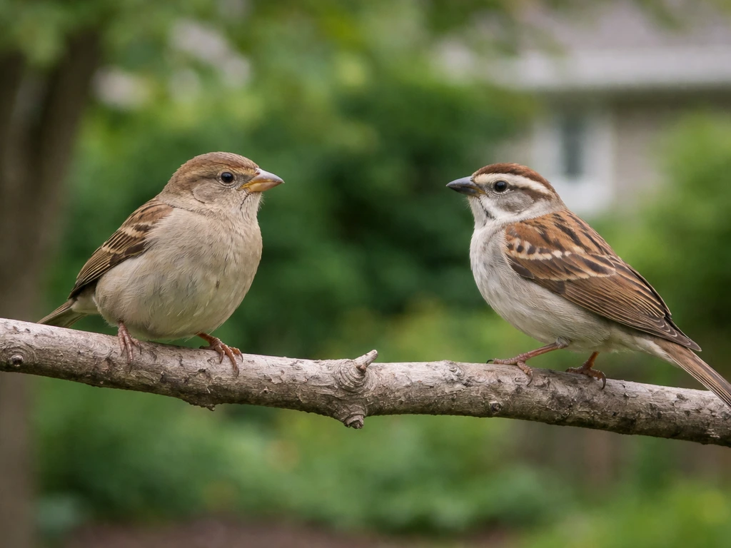 Minimal photo showing two small birds perched side-by-side on a branch for field-mark comparison.