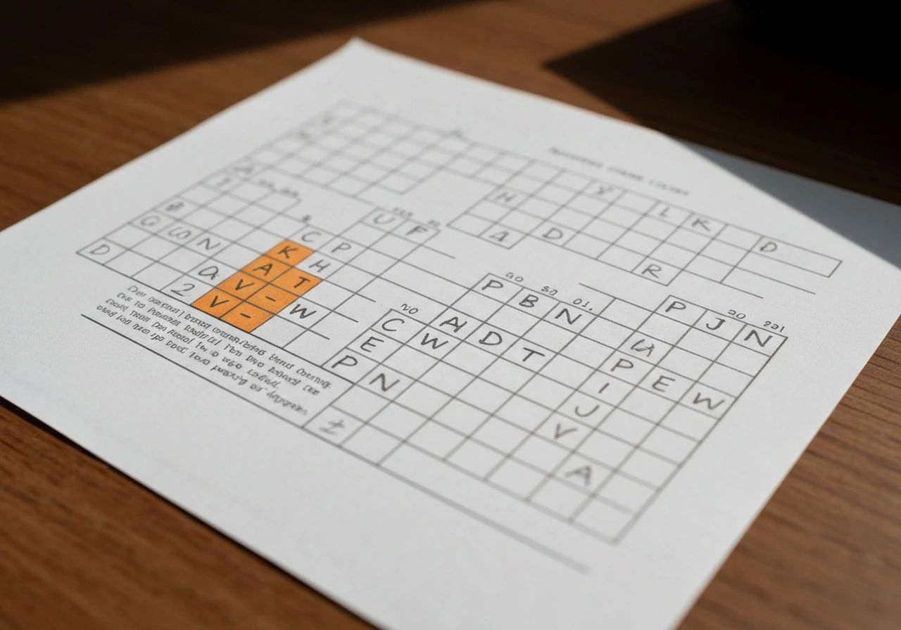 Close-up of a crossword grid with highlighted clue area about a bird-related prefix and a few filled letters