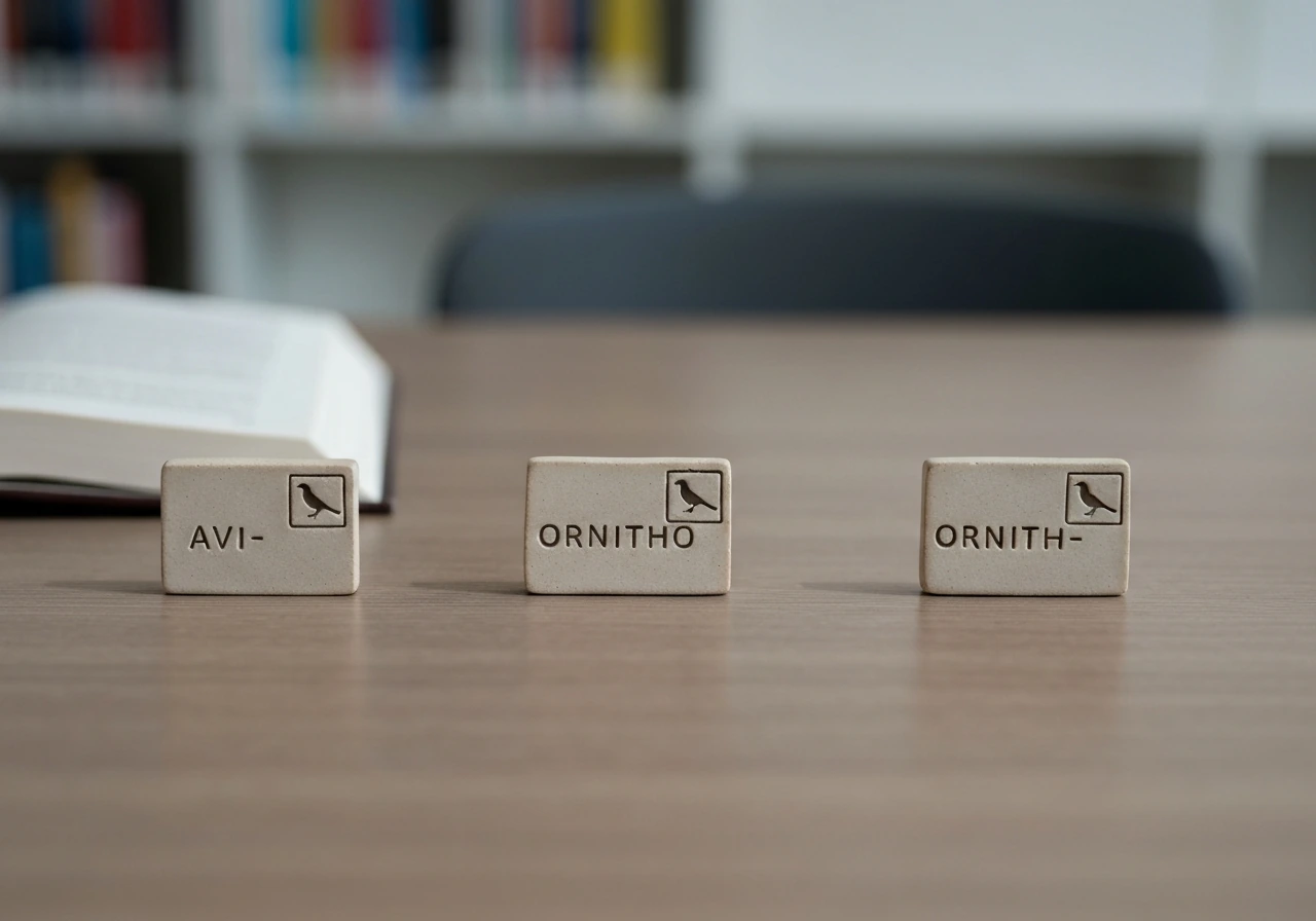 Three small ceramic tiles on a wooden desk with short bird-prefix carvings and subtle bird silhouettes.