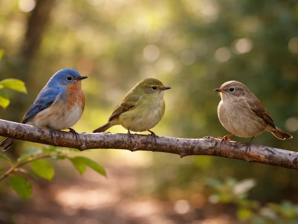 A small group of colorful birds perched on branches in warm natural light, suggesting Spanish ornithology.