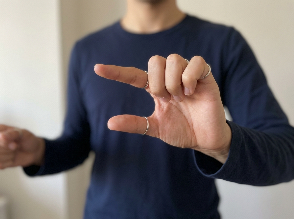 Hand forming the ASL “bird” G handshape with correct finger and thumb positions