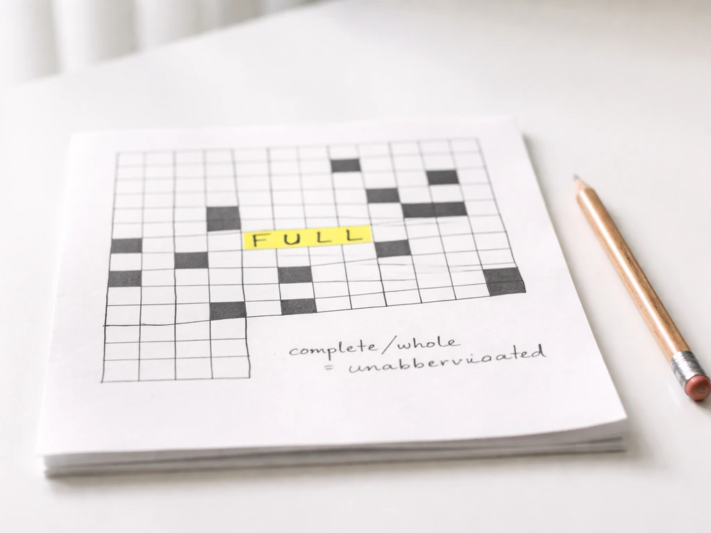 Crossword clue sheet with a highlighted word “FULL” and a small note about its meaning