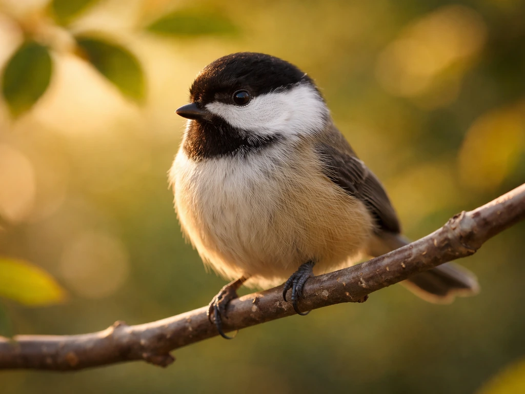 Small songbird perched on a thin branch in warm natural light