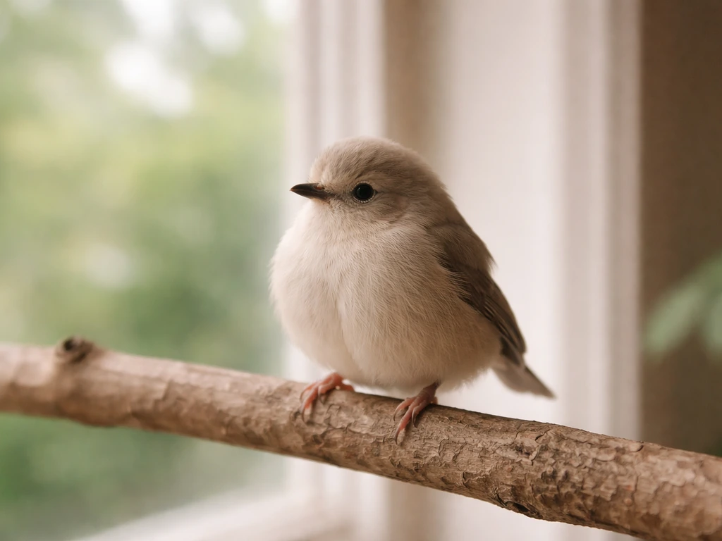 A generic bird perched near a window, representing “bird” as a common noun.