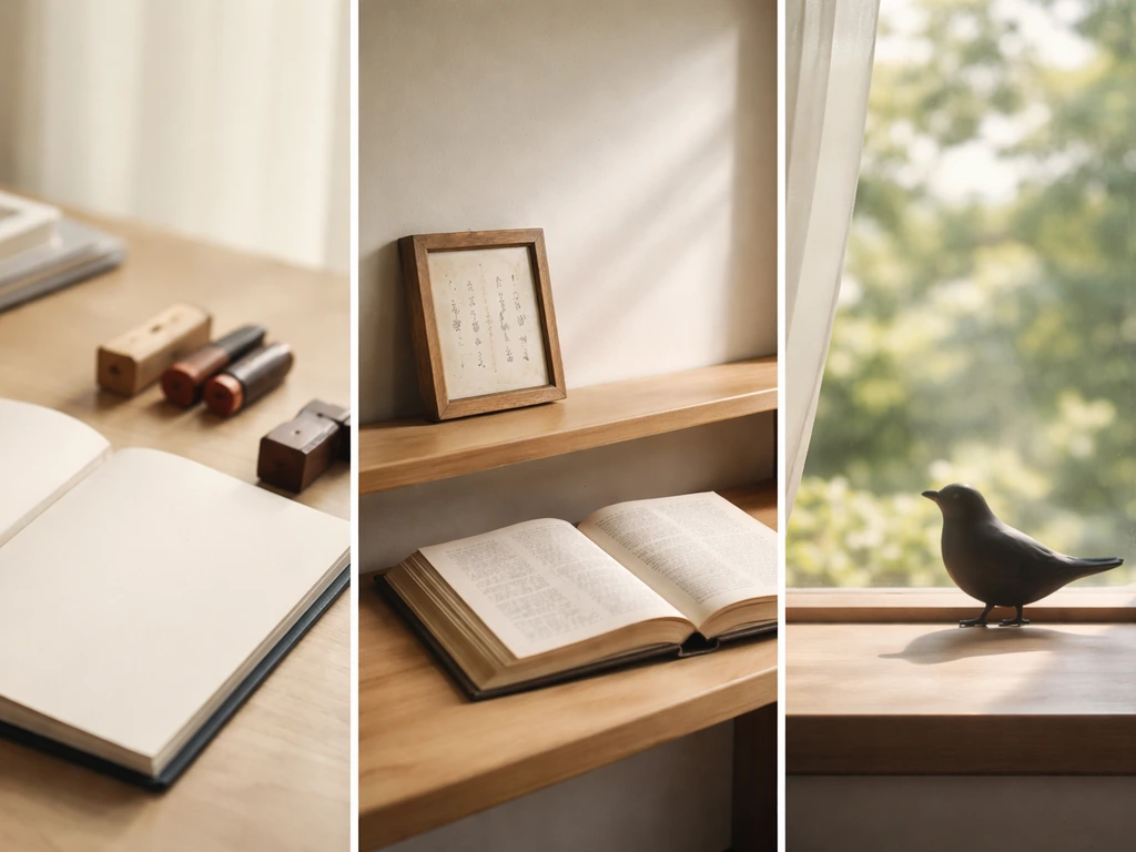 Three minimal photo-style vignettes showing different contexts for a “bird” symbol without text.