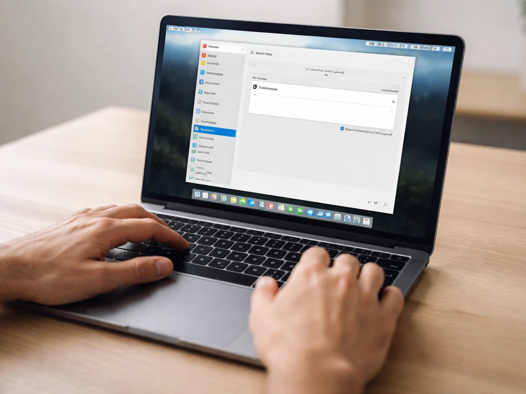 Close-up hands using a MacBook while macOS settings show Arabic keyboard input enabled.