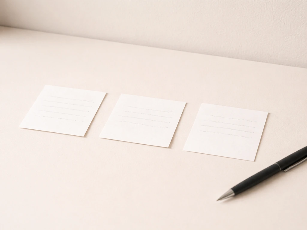 Minimal photo of a clean desk with three neatly arranged slips showing bird name text formats