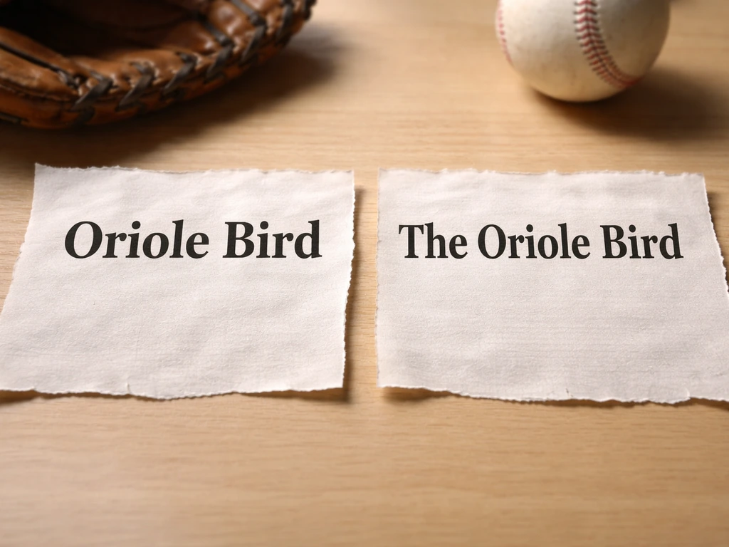 Two clean newspaper-style headline cutouts showing 'Oriole Bird' and 'The Oriole Bird' in sports writing context.