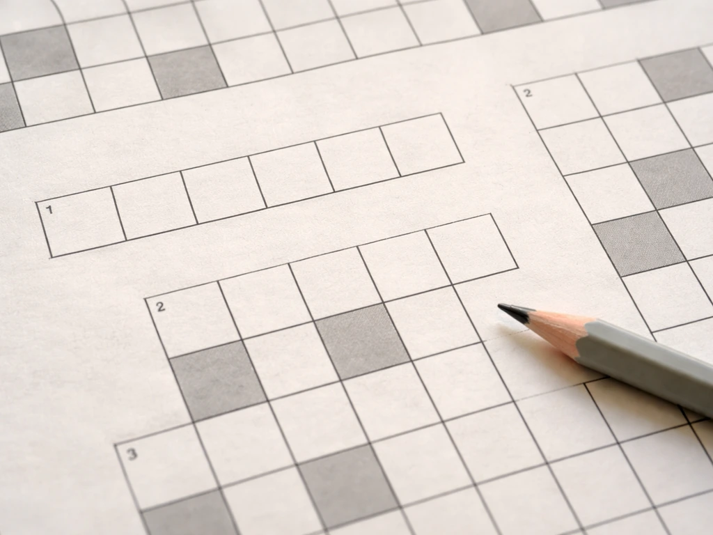 Minimal crossword grid close-up showing five and four empty white squares in separate slots for counting length
