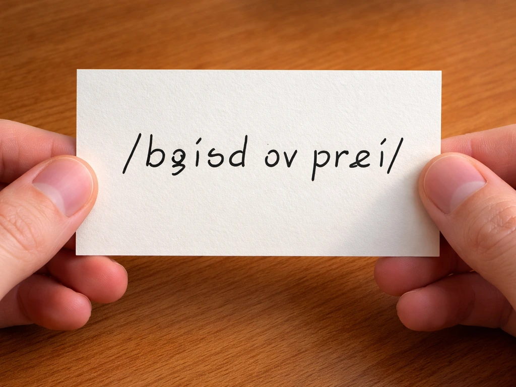 Hand holding a small phonetics-style card showing “bird of prey” with IPA-like symbols