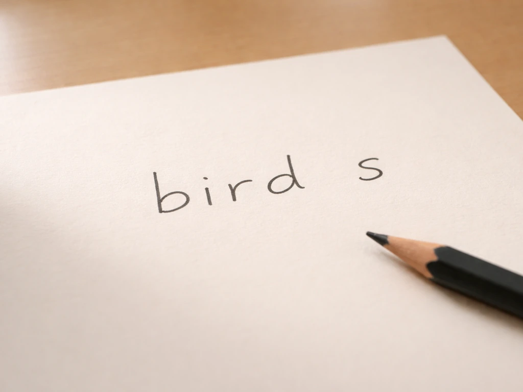 Close-up of handwritten “bird” letters with a separate “s” ending to show “birds” spelling.
