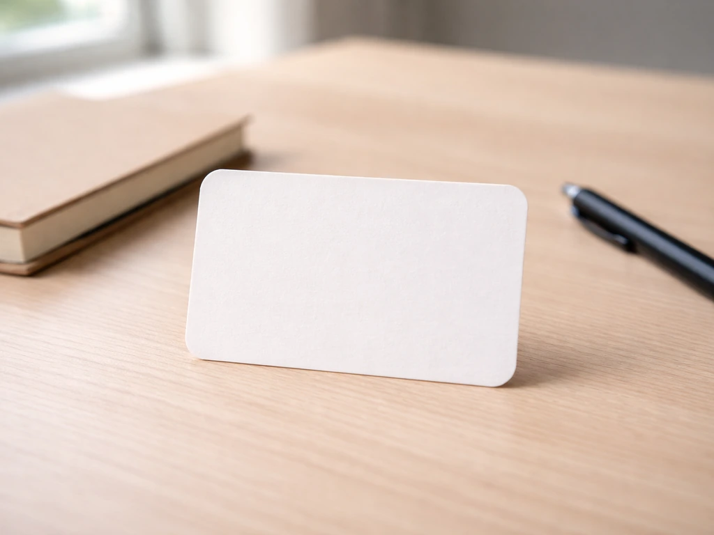 A small blank checklist card with a pen and notebook on a desk in natural light.