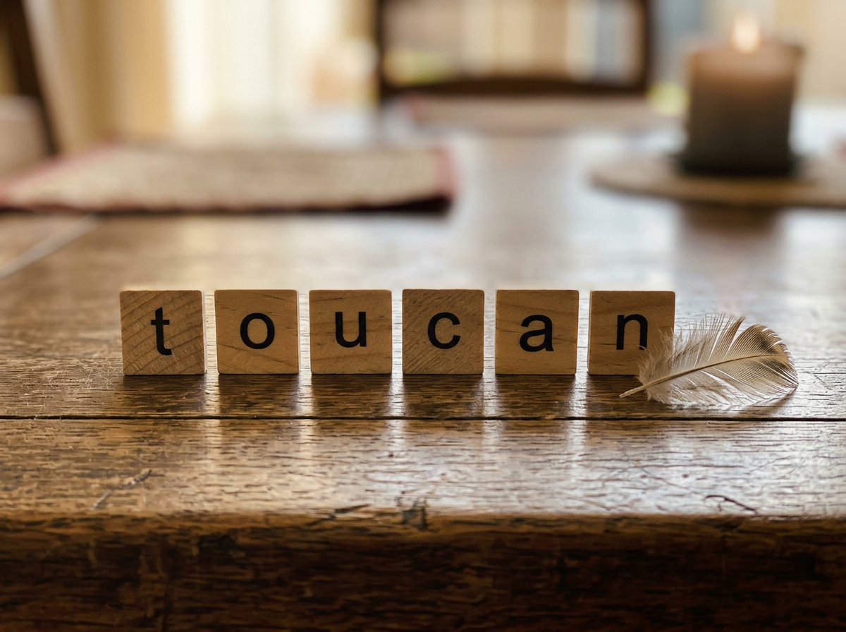 Letter tiles arranged in the correct order to spell “toucan”