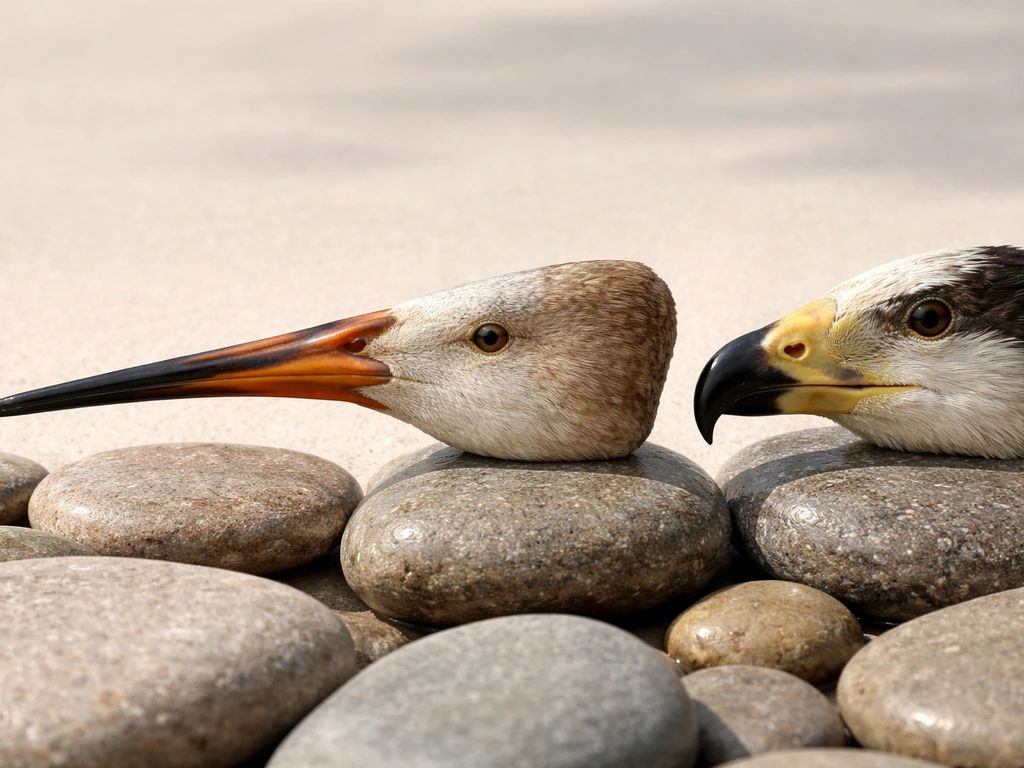 Close-up lineup of different bird bill shapes on a plain background, illustrating probing, scooping, and tearing feeding