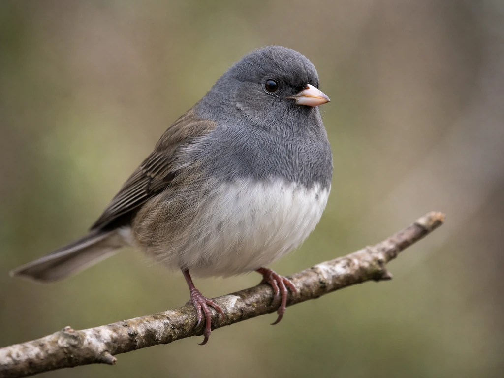Close-up portrait of a junco bird perched on a twig with a softly blurred natural background.