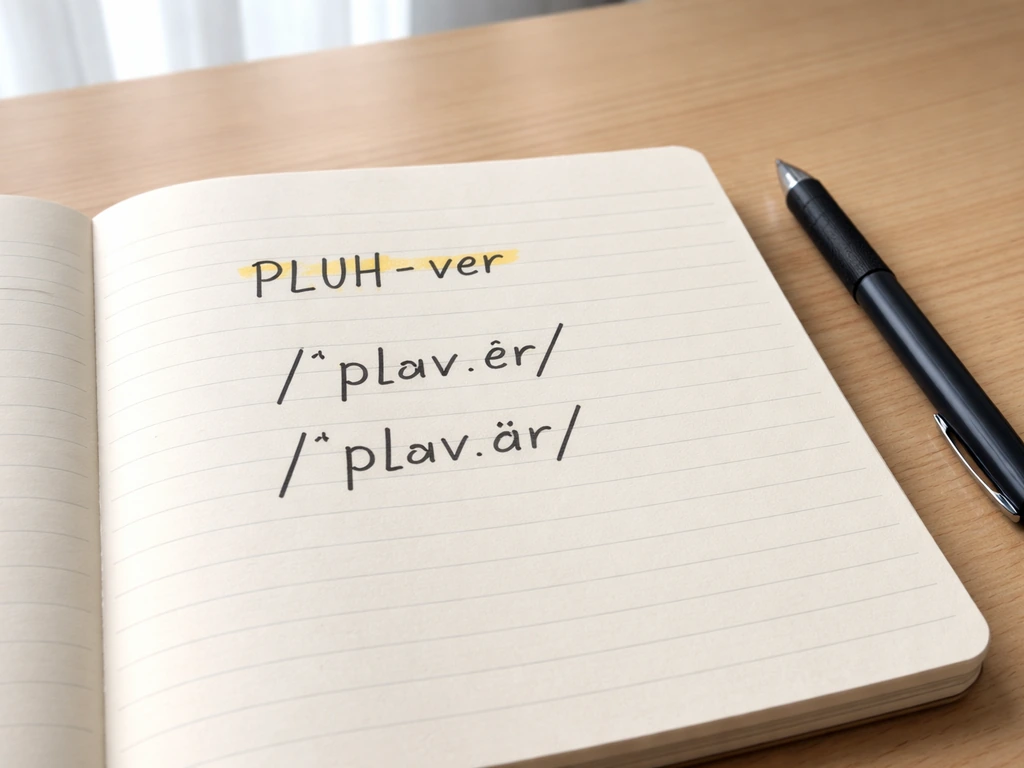 Minimal phonetic-style photo of a notebook showing handwritten “PLUH-ver” near IPA symbols for a bird name