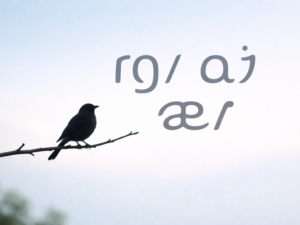 Minimal bird silhouette with large colorful phonetic symbols to show sound-alike word pairs