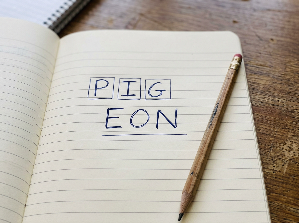 Handwritten “PIG” + “EON” spelling breakdown for pigeon