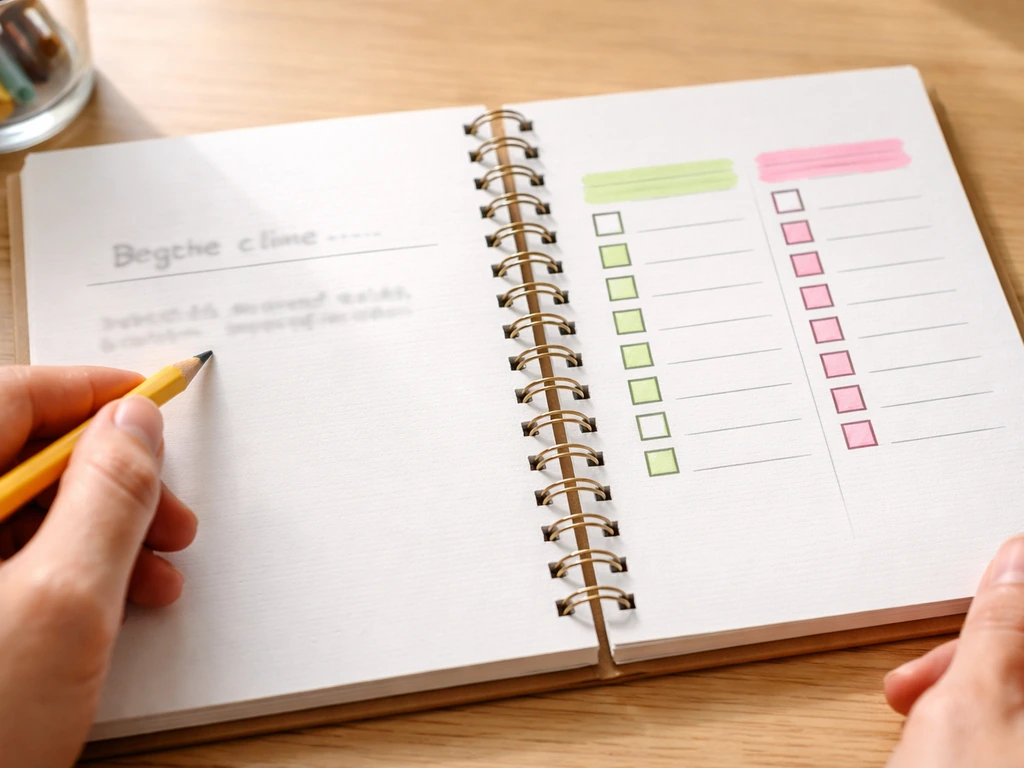 Hands analyzing a riddle on a notepad with a two-column highlighted checklist for literal vs wordplay.
