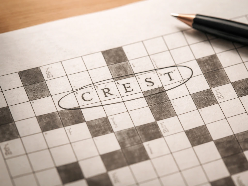 Close-up of a crossword grid with the five-letter word CREST filled in and adjacent squares marked.