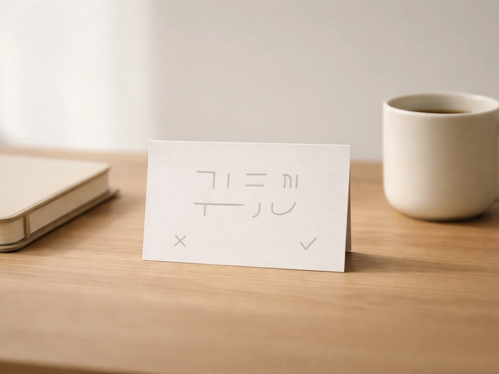 Minimal desk scene with a small card showing a spoken-word pronunciation guide style, no readable text