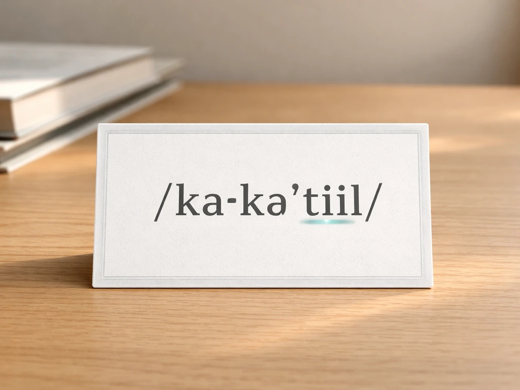 Minimal photo of an IPA-style pronunciation card for cockatiel with highlighted stress on the final syllable.