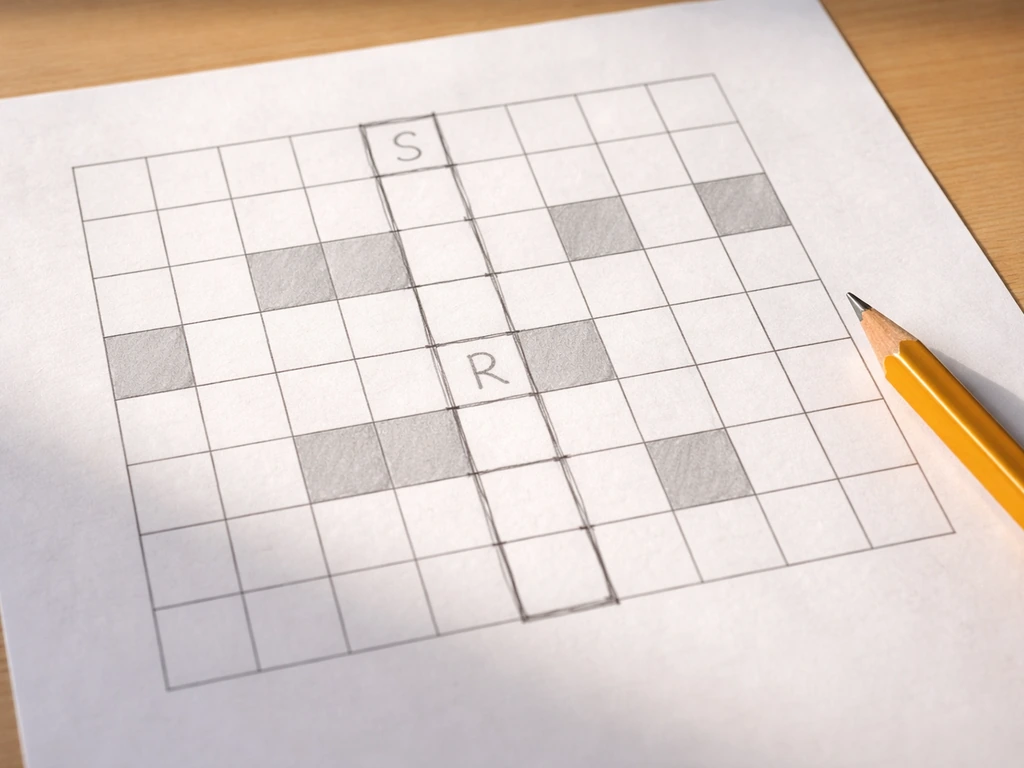 Minimal mock crossword grid showing an 8-letter answer slot with intersection letters confirming a fill