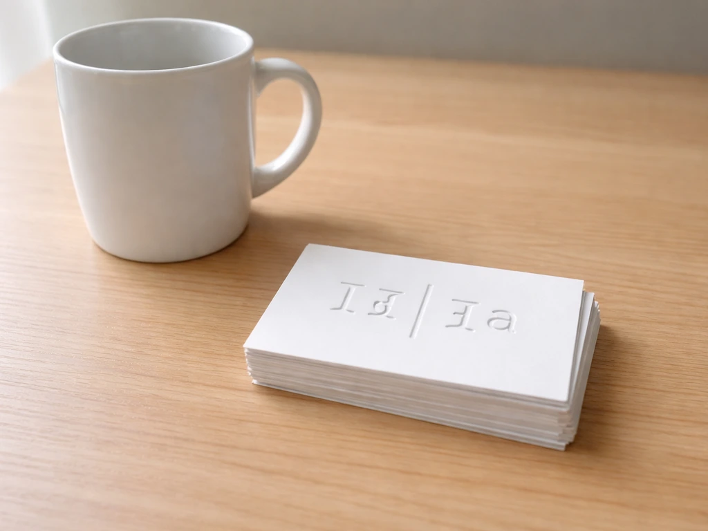 Minimal desk scene with phonetics-style cards and embossed IPA-like symbols suggesting British vs American pronunciation
