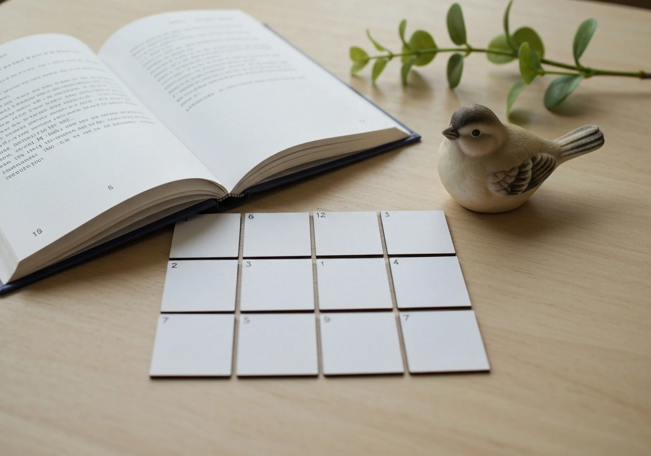 Minimal crossword clue scene with a garden bird silhouette and an empty 6-letter answer grid