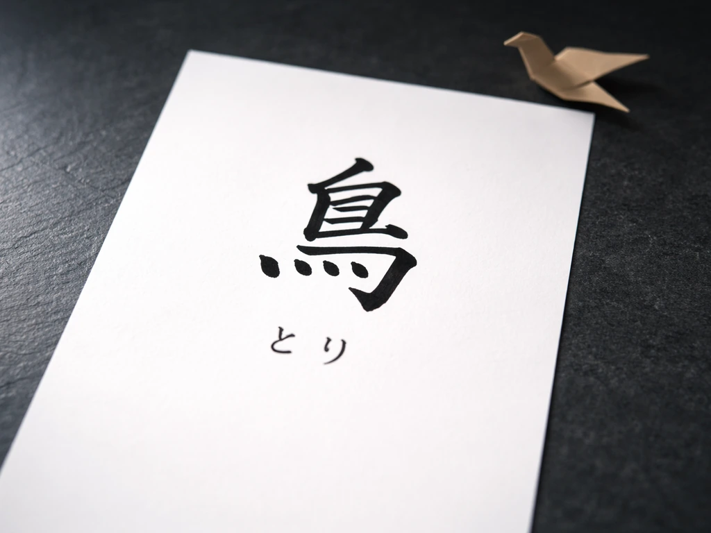 Minimal header image showing handwritten Japanese 鳥 with reading とり next to a small bird silhouette