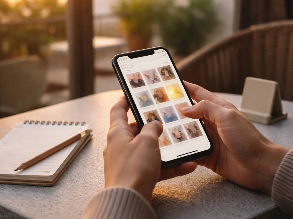 Person holding a smartphone browsing outdoor patio furniture best-sellers on Amazon